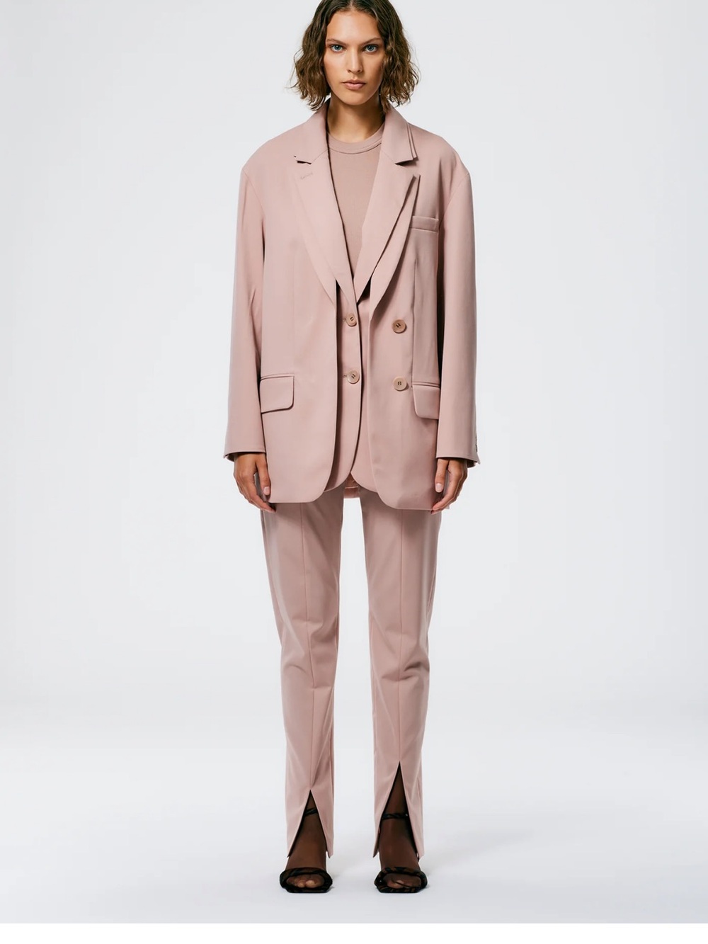 Tibi Dusty Pink Oversized Double Layer Blazer